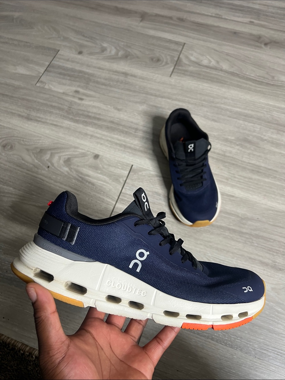 On Running Men’s Athletic Shoes in Navy with Black and Yellow Accents